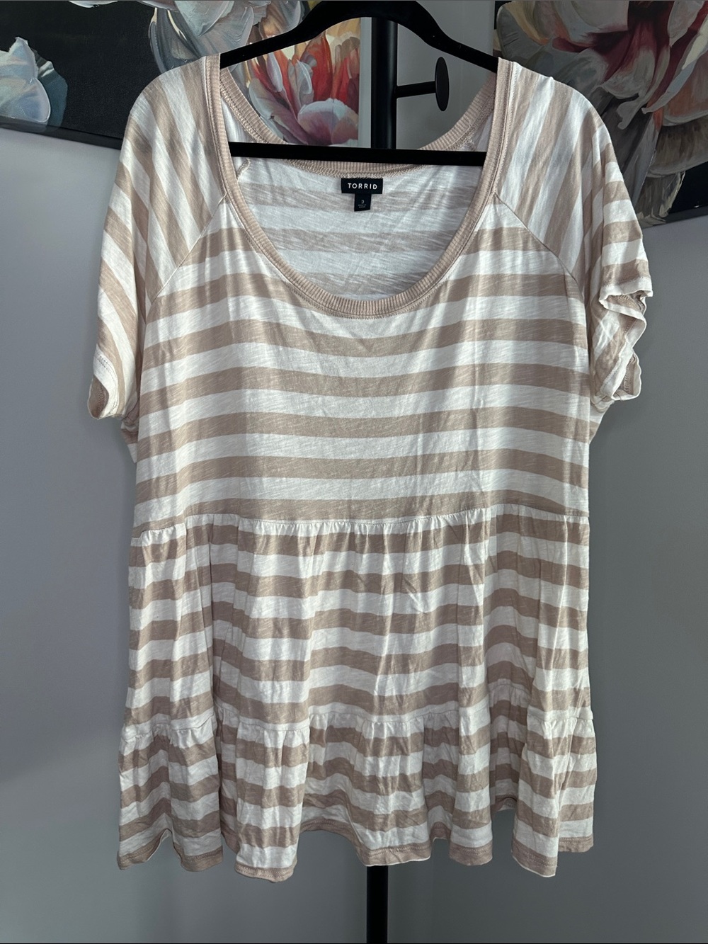 torrid Beige and White Striped Peplum Tee